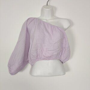 NEW Dkny Women's Crop Top Size XL Purple Cotton Seersucker One Shoulder Boho